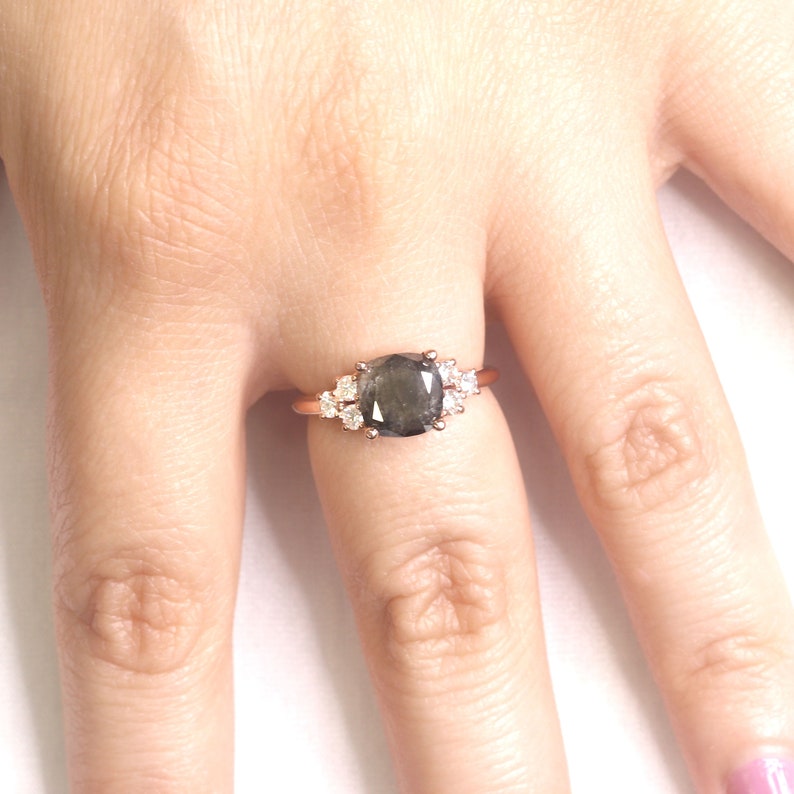 14K 2.64CT SALT AND PEPPER DIAMOND CLUSTER RING