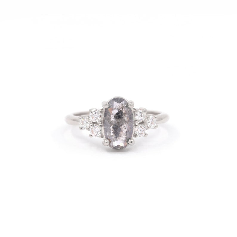 14K 0.97CT SALT AND PEPPER DIAMOND CLUSTER RING
