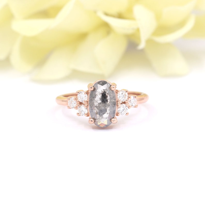 14K 0.97CT SALT AND PEPPER DIAMOND CLUSTER RING