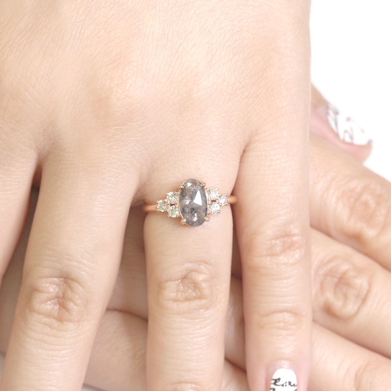 14K 0.97CT SALT AND PEPPER DIAMOND CLUSTER RING