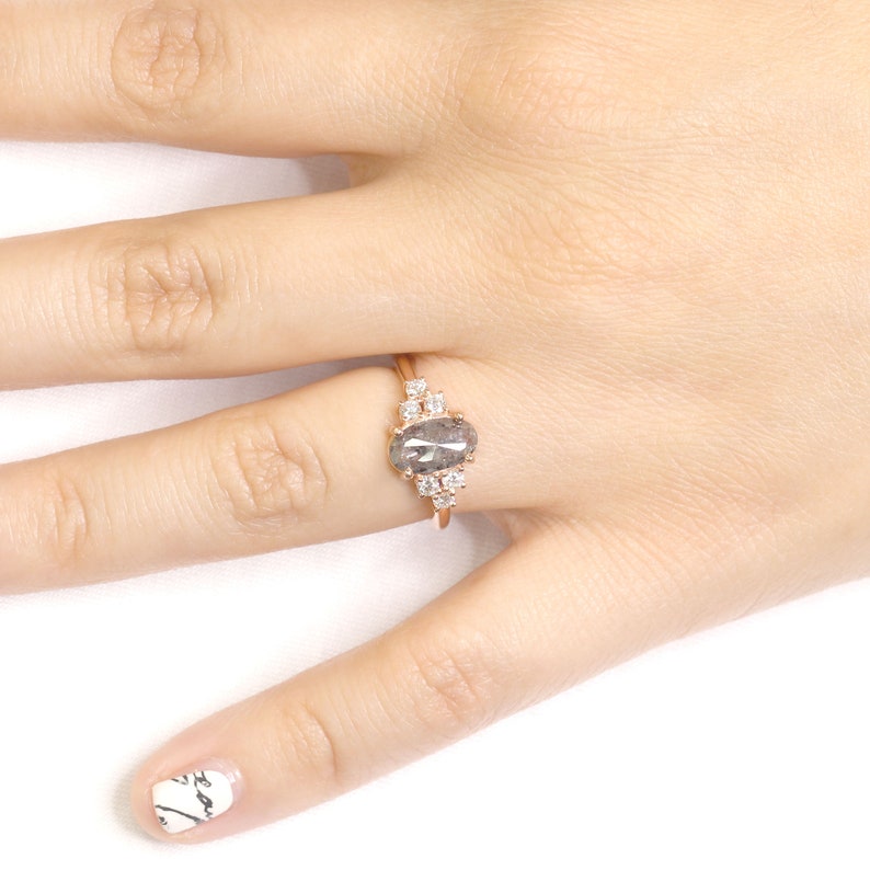 14K 0.97CT SALT AND PEPPER DIAMOND CLUSTER RING