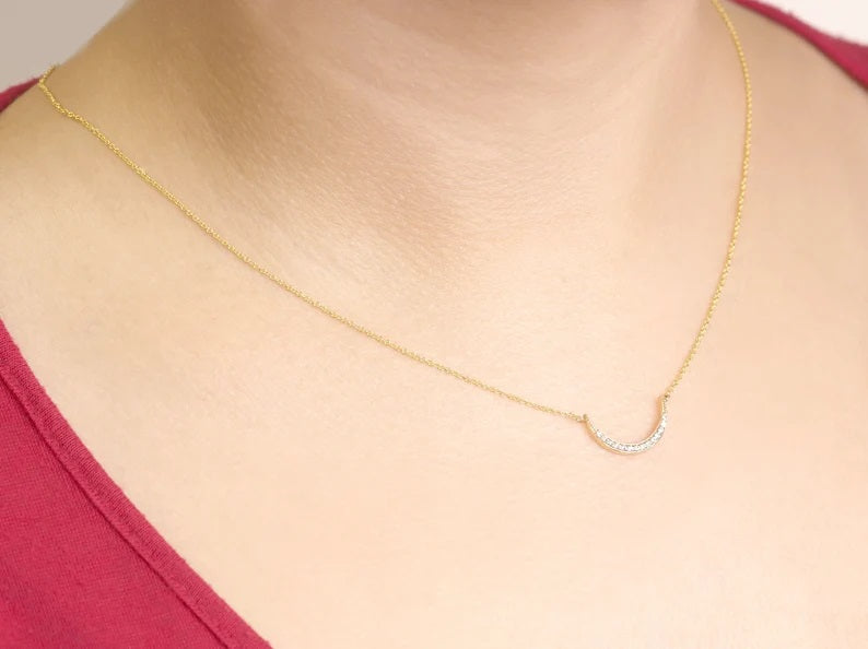 14K DIAMOND SIDEWAYS MOON NECKLACE