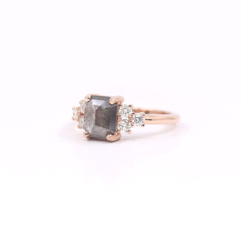 14K 1.42CT SALT AND PEPPER DIAMOND CLUSTER RING