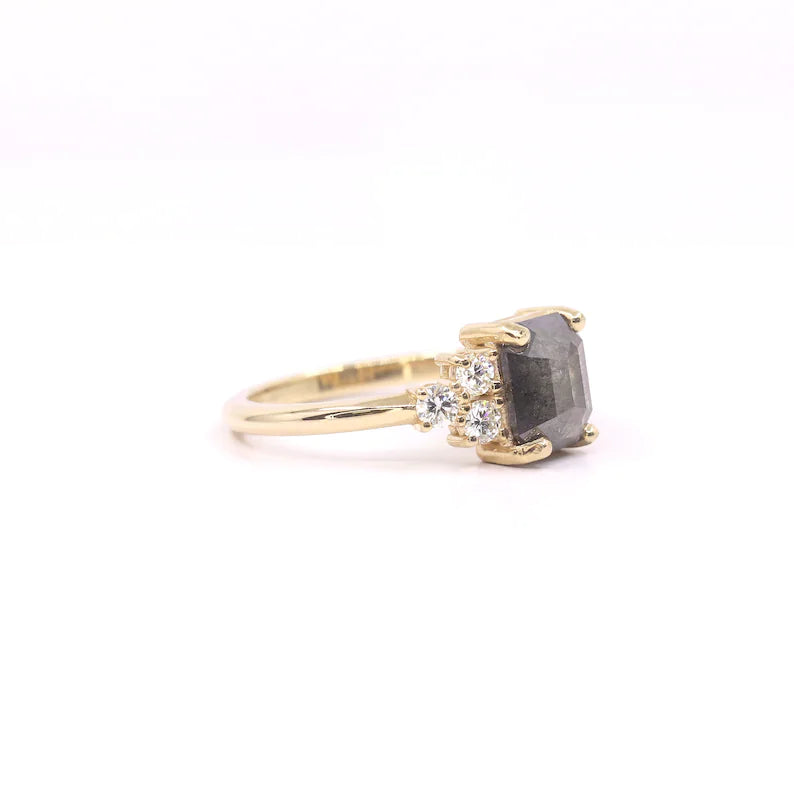 14K 1.42CT SALT AND PEPPER DIAMOND CLUSTER RING