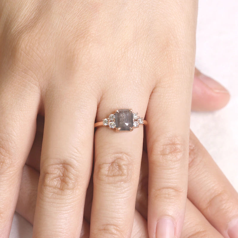 14K 1.42CT SALT AND PEPPER DIAMOND CLUSTER RING