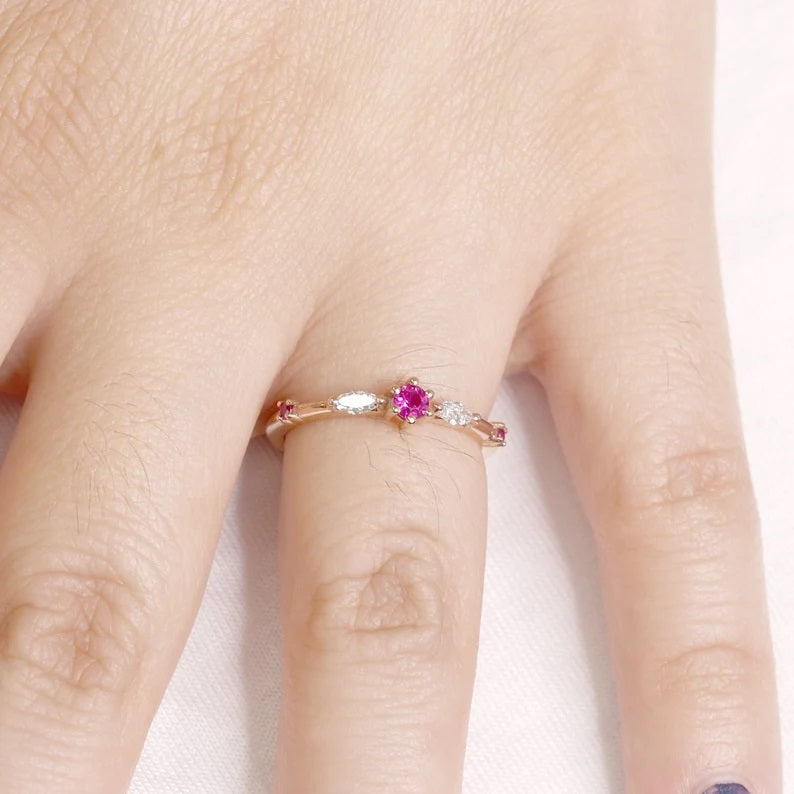 14K RUBY MARQUISE DIAMOND BAND
