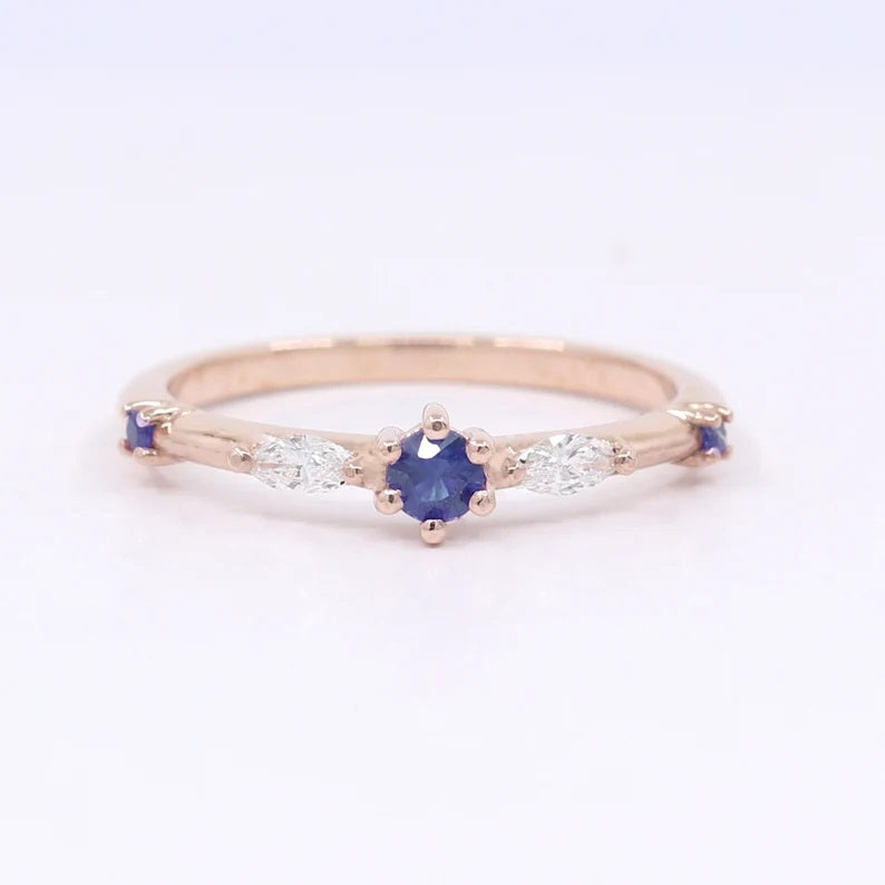 14K SAPPHIRE MARQUISE DIAMOND BAND