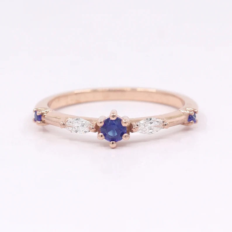 14K SAPPHIRE MARQUISE DIAMOND BAND