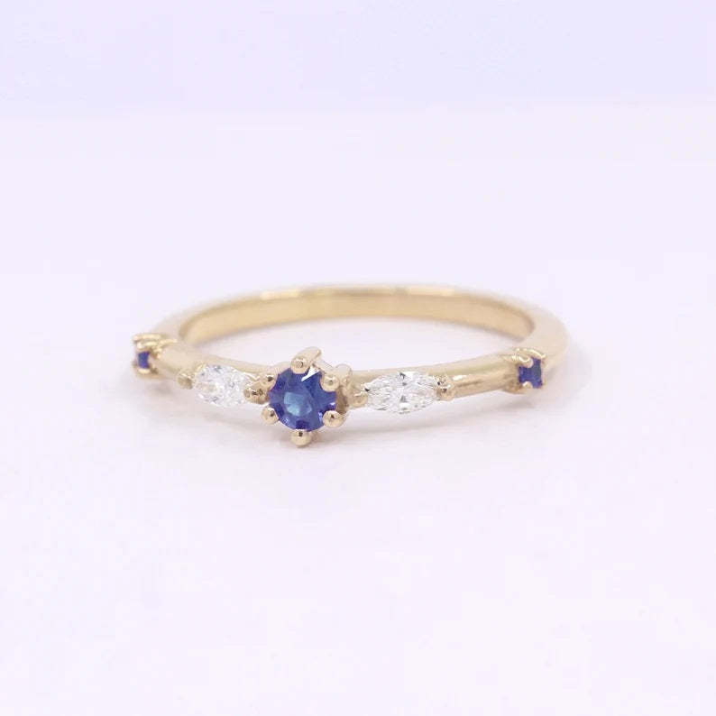 14K SAPPHIRE MARQUISE DIAMOND BAND