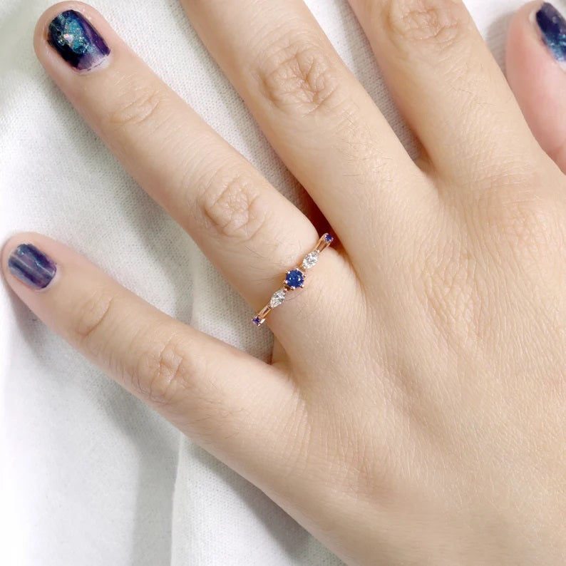 14K SAPPHIRE MARQUISE DIAMOND BAND