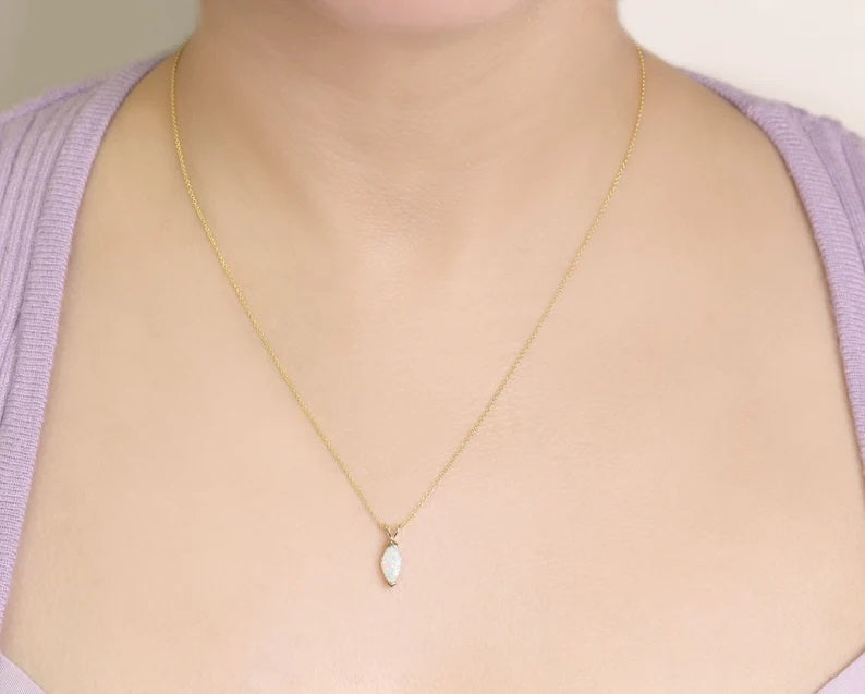 14K MARQUISE LAB OPAL SOLITAIRE NECKLACE
