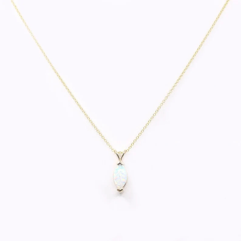 14K MARQUISE LAB OPAL SOLITAIRE NECKLACE