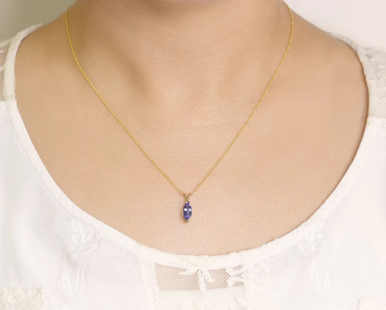 14K MARQUISE TANZANITE SOLITAIRE NECKLACE