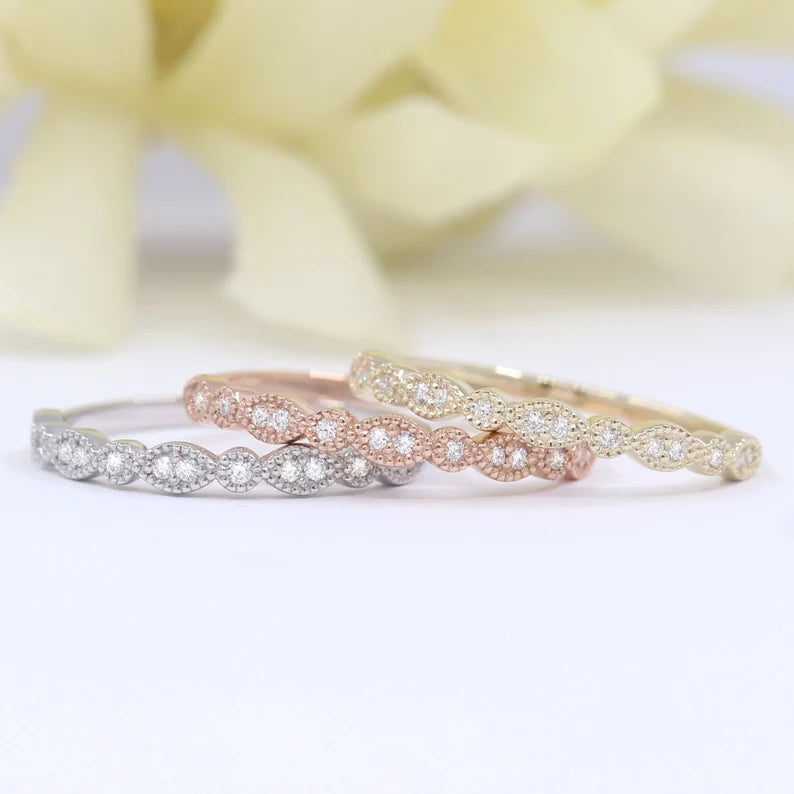 14K 0.12CT DIAMOND ART DECO 2MM BAND