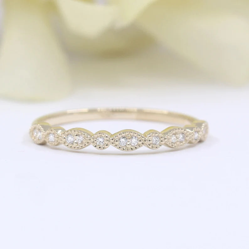 14K 0.12CT DIAMOND ART DECO 2MM BAND