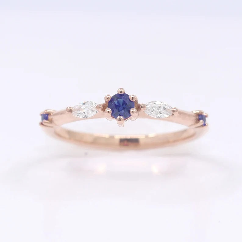 14K SAPPHIRE MARQUISE DIAMOND BAND