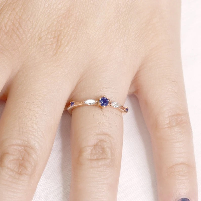 14K SAPPHIRE MARQUISE DIAMOND BAND