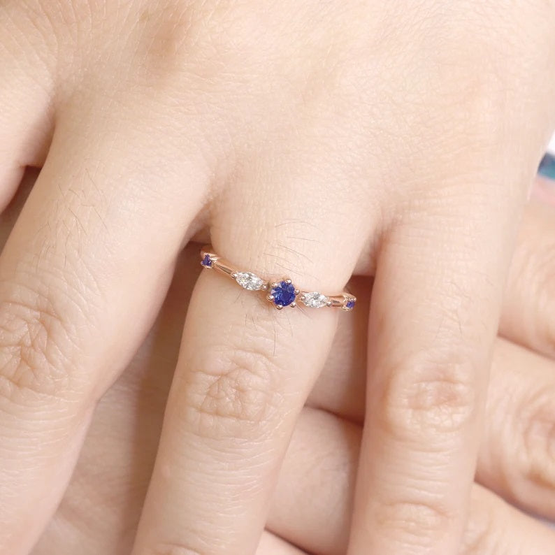 14K SAPPHIRE MARQUISE DIAMOND BAND