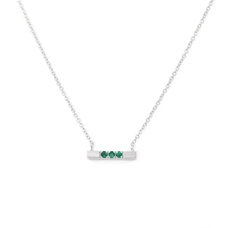 14K EMERALD SQUARE BAR NECKLACE