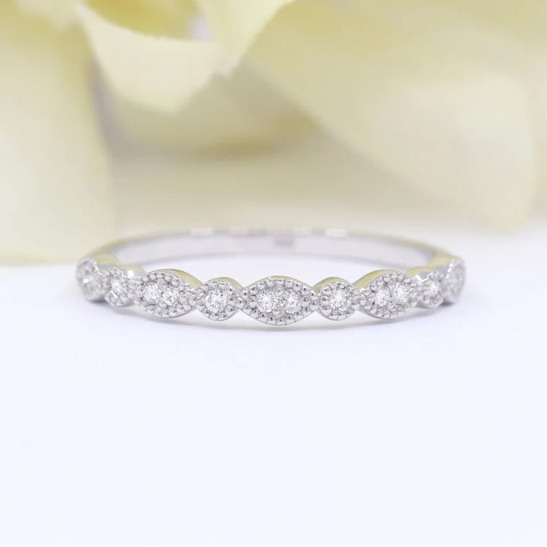 14K 0.12CT DIAMOND ART DECO 2MM BAND