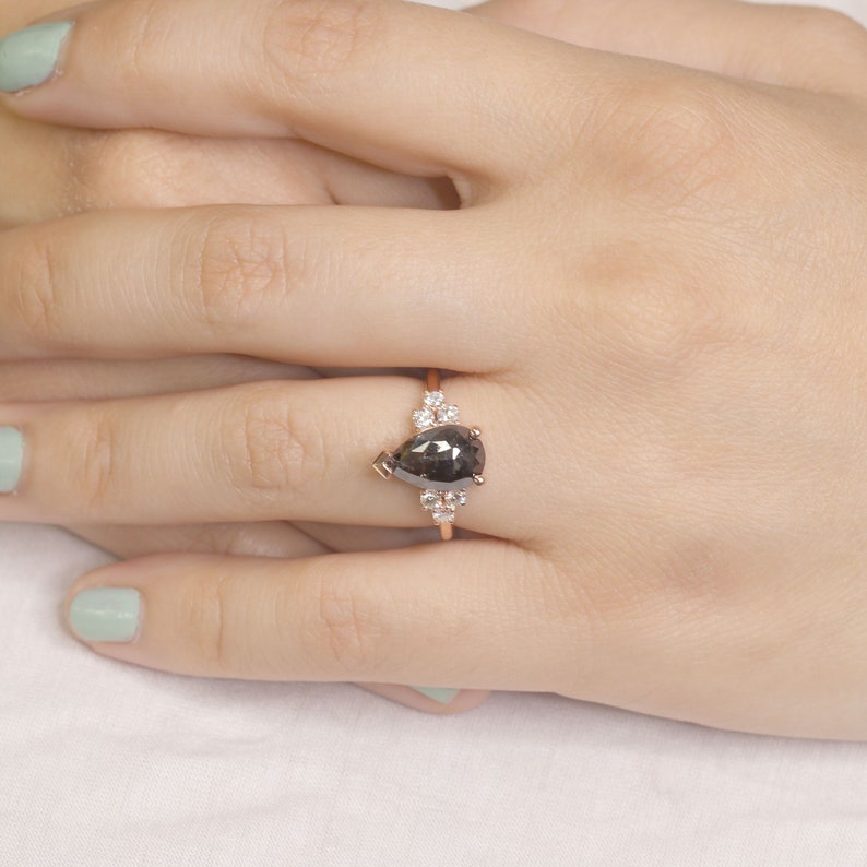 14K 3.73CT SALT AND PEPPER DIAMOND CLUSTER RING
