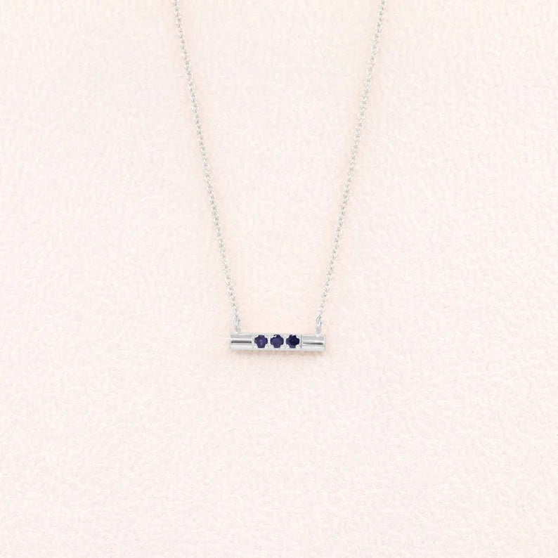 14K SAPPHIRE CIRCULAR BAR NECKLACE