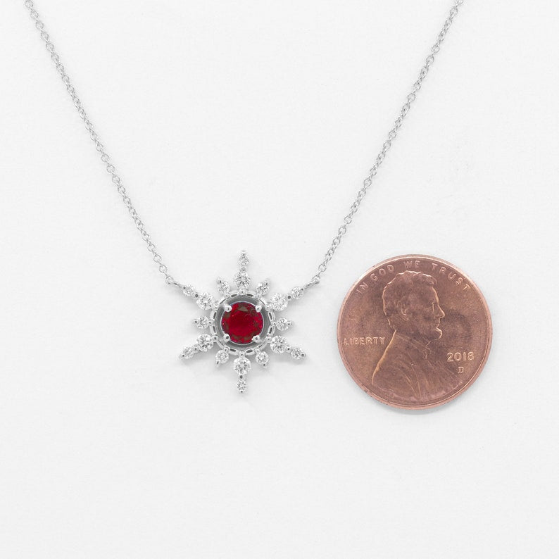 14K 5MM RUBY DIAMOND SNOWFLAKE NECKLACE