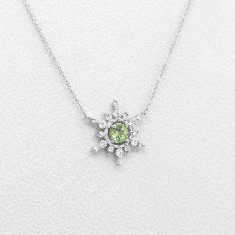 14K 5MM PERIDOT DIAMOND SNOWFLAKE NECKLACE