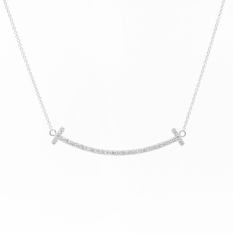 14K DIAMOND SMILE CURVED BAR NECKLACE