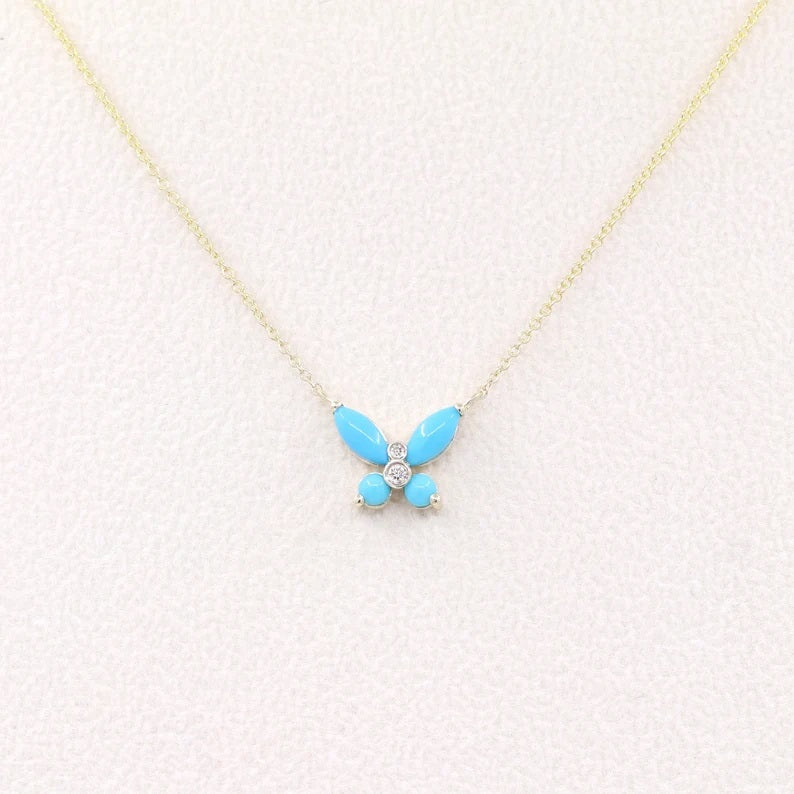 14K TURQUOISE DIAMOND BUTTERFLY NECKLACE
