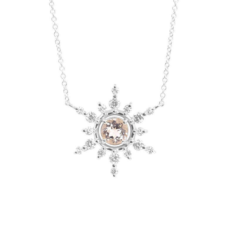 14K 5MM MORGANITE DIAMOND SNOWFLAKE NECKLACE