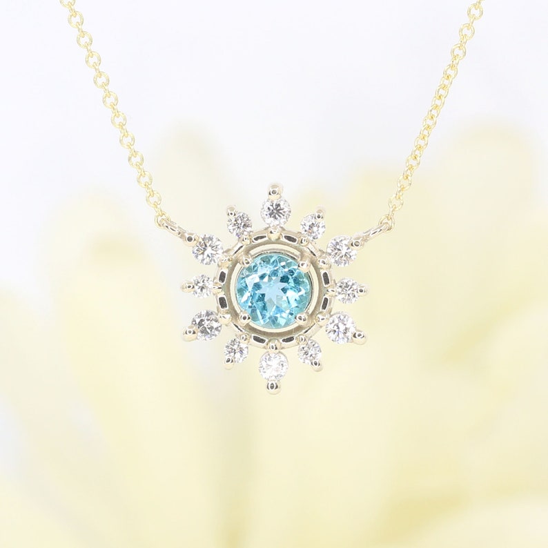 14K BLUE ZIRCON DIAMOND SNOWFLAKE NECKLACE