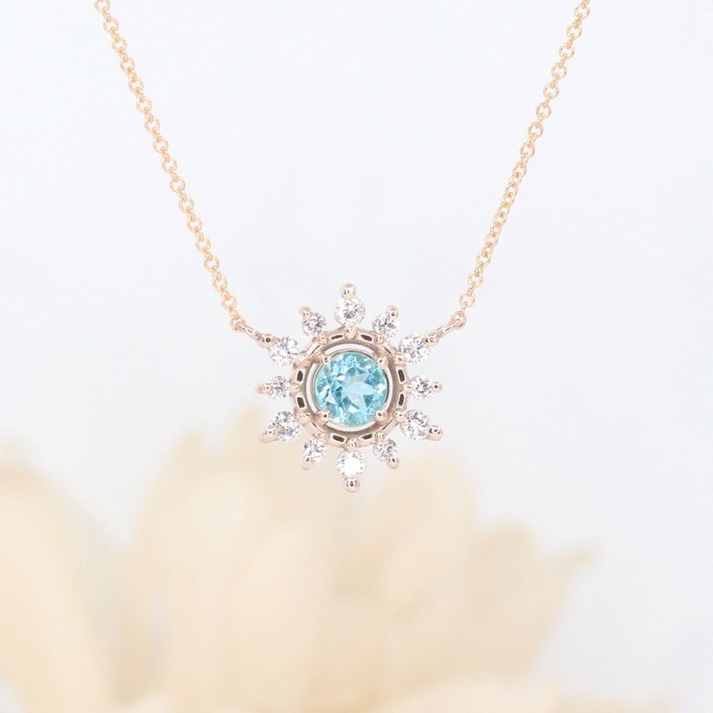 14K BLUE ZIRCON DIAMOND SNOWFLAKE NECKLACE