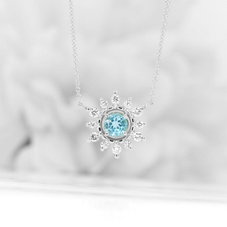 14K BLUE ZIRCON DIAMOND SNOWFLAKE NECKLACE