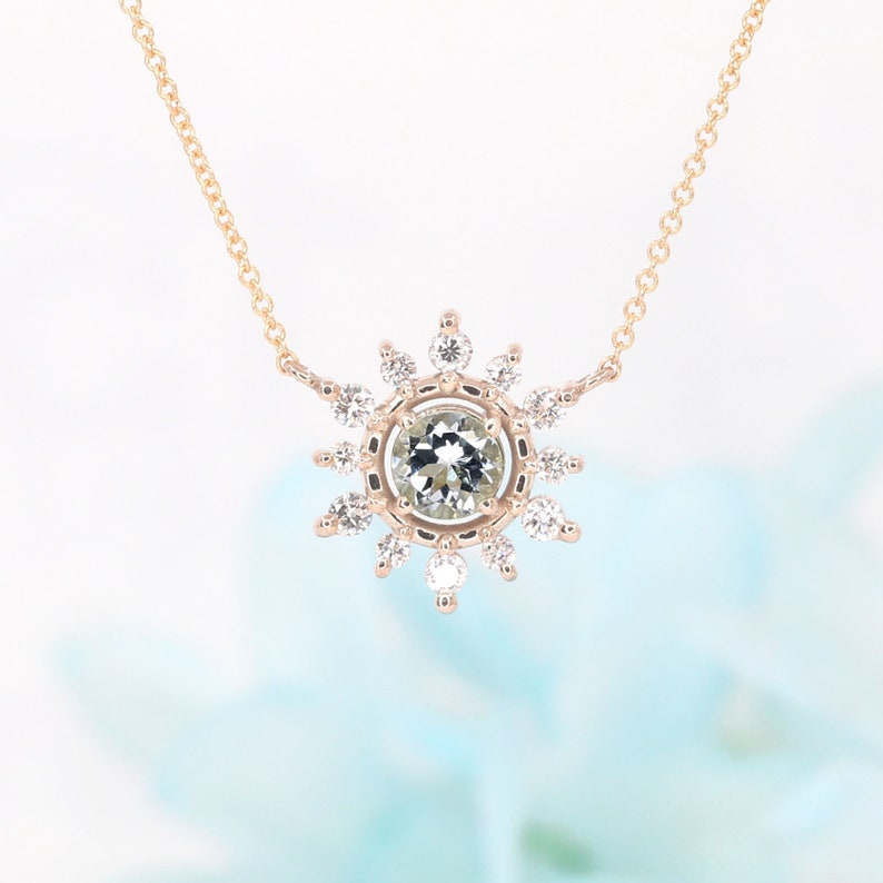 14K AQUAMARINE DIAMOND SNOWFLAKE NECKLACE