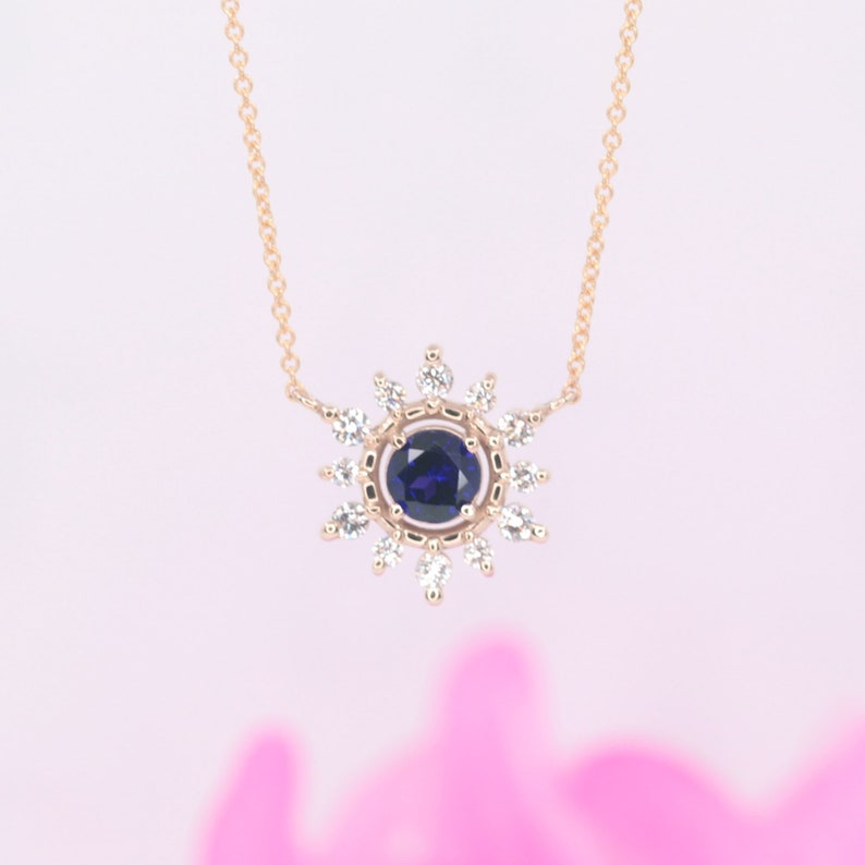 14K SAPPHIRE DIAMOND SNOWFLAKE NECKLACE
