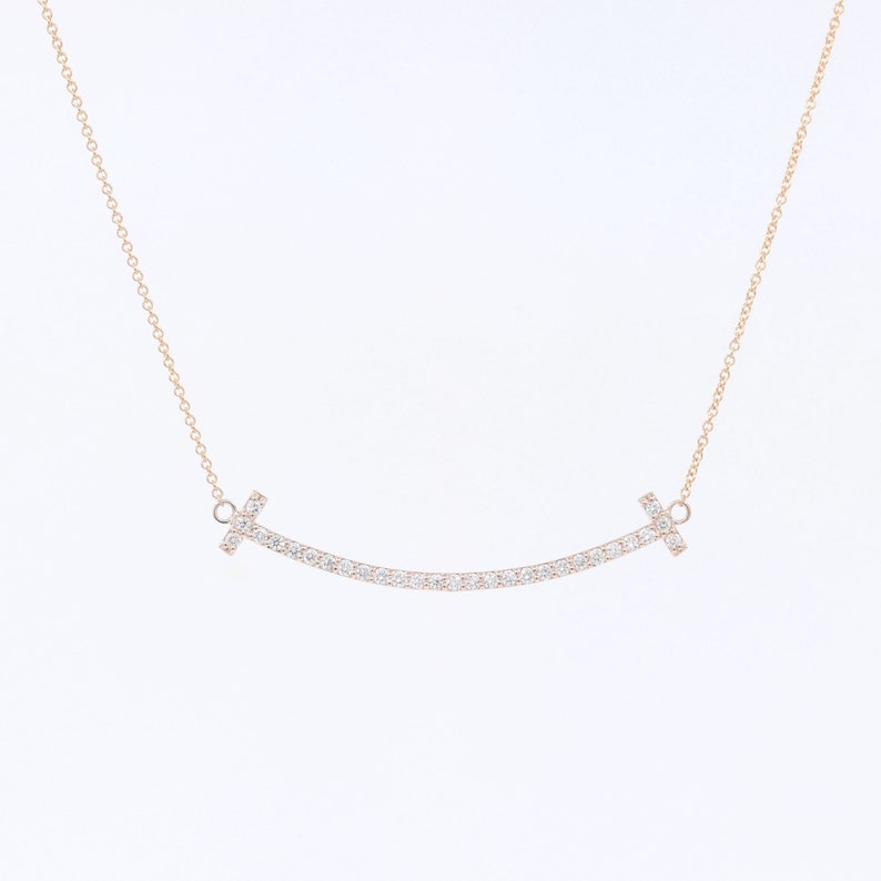 14K DIAMOND SMILE CURVED BAR NECKLACE