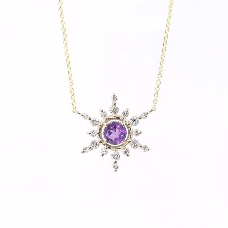 14K 5MM AMETHYST DIAMOND SNOWFLAKE NECKLACE
