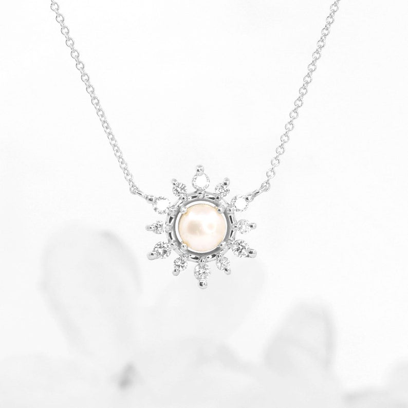 14K PEARL DIAMOND SNOWFLAKE NECKLACE