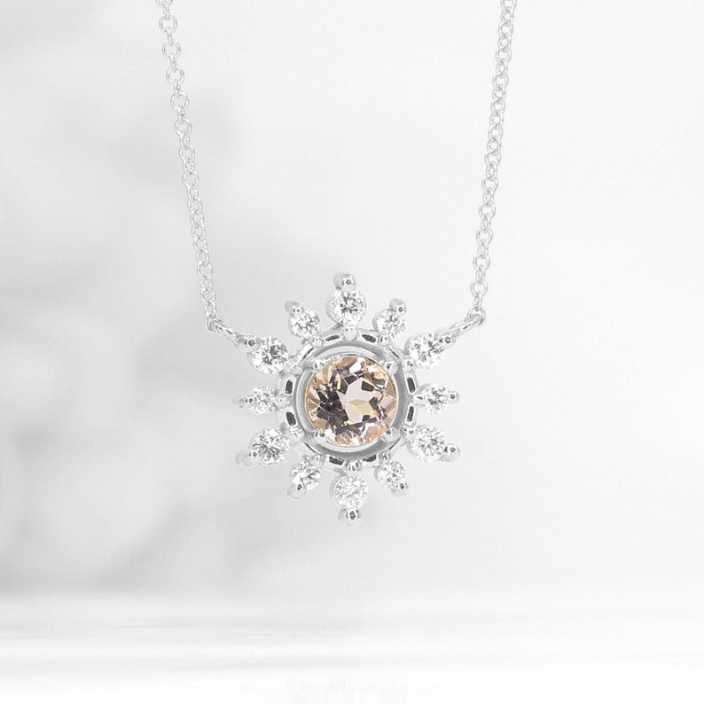 14K MORGANITE DIAMOND SNOWFLAKE NECKLACE
