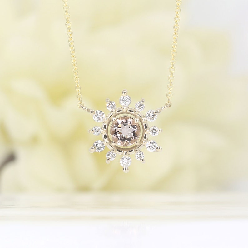 14K MORGANITE DIAMOND SNOWFLAKE NECKLACE