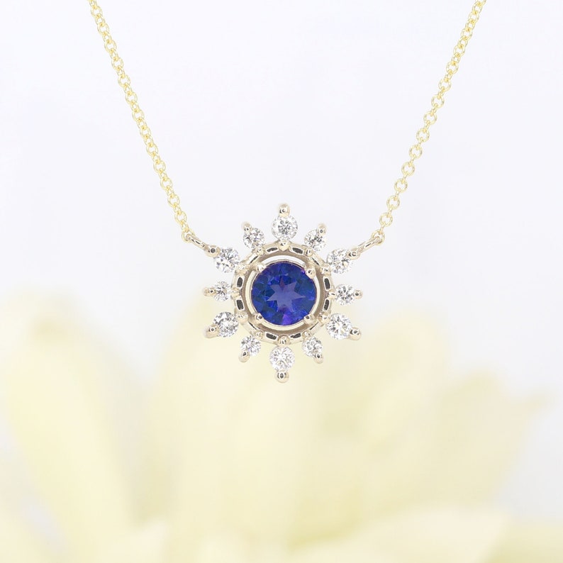 14K SAPPHIRE DIAMOND SNOWFLAKE NECKLACE