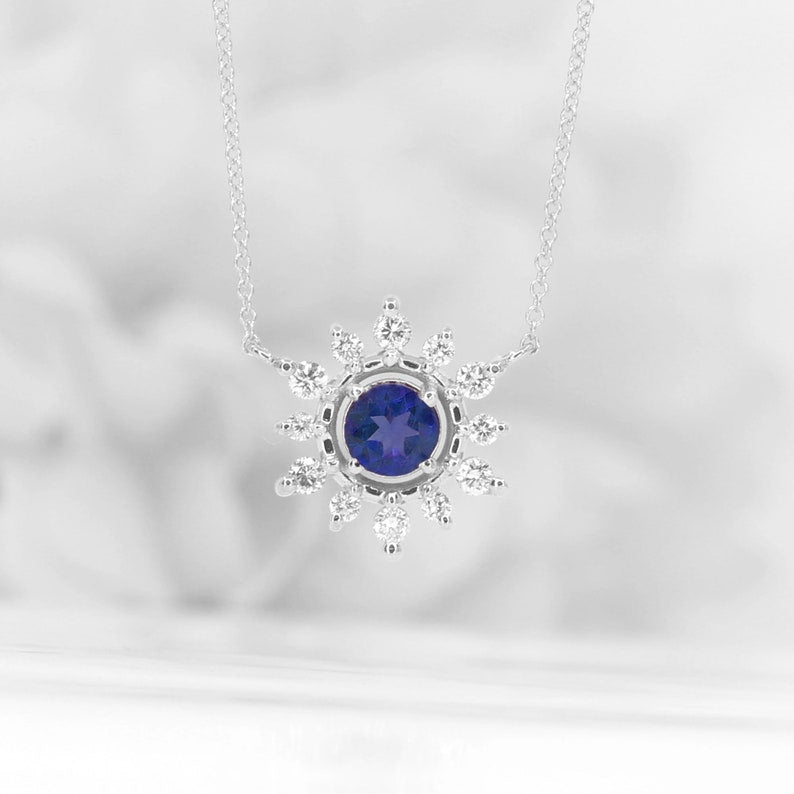 14K SAPPHIRE DIAMOND SNOWFLAKE NECKLACE