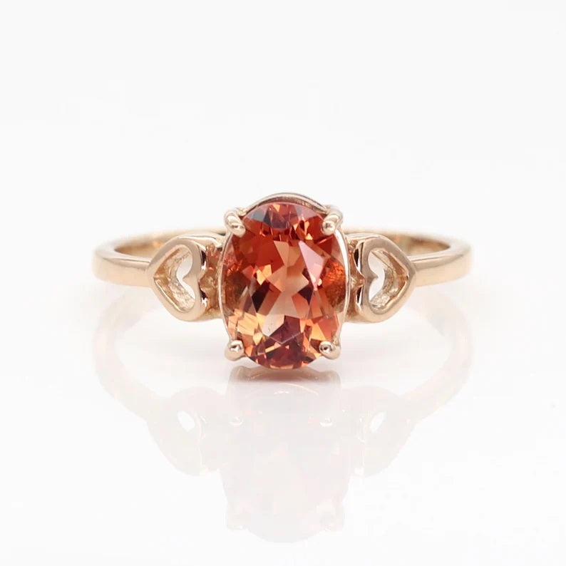 14K OVAL SUNSTONE DOUBLE HEART RING