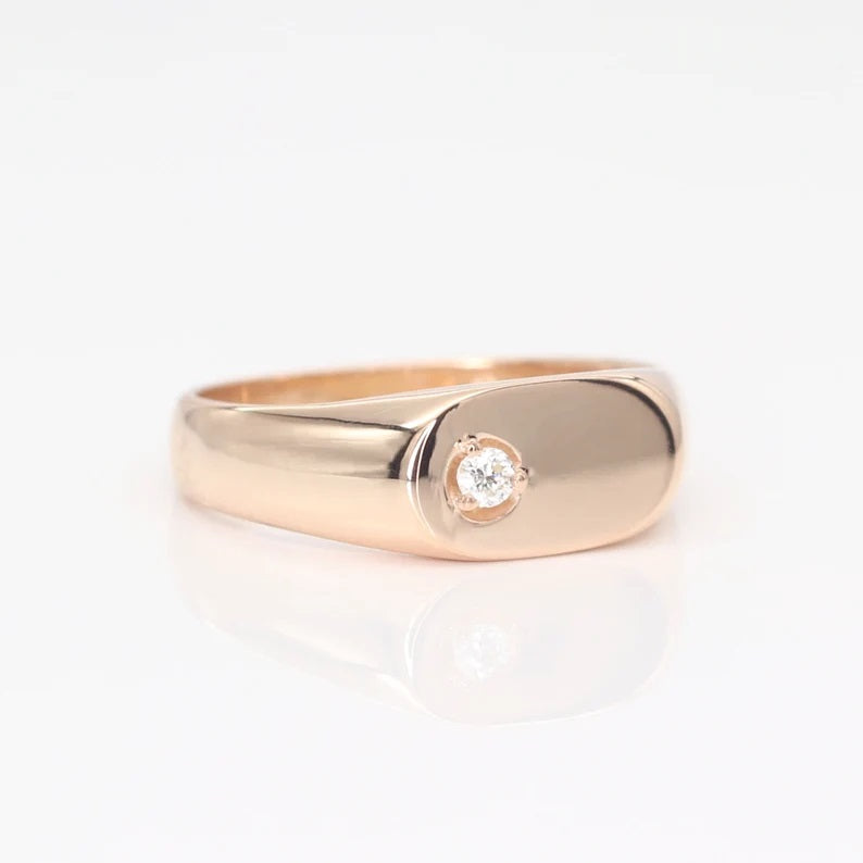 14K DIAMOND SIGNET BAND