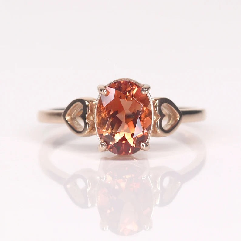 14K OVAL SUNSTONE DOUBLE HEART RING