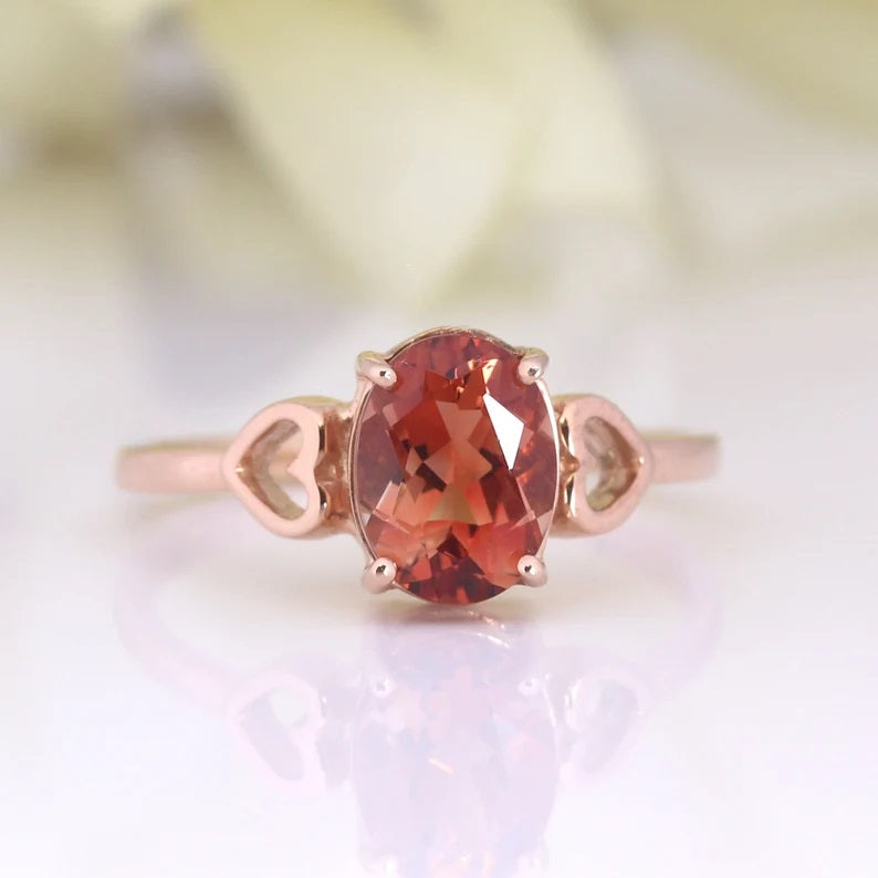 14K OVAL SUNSTONE DOUBLE HEART RING