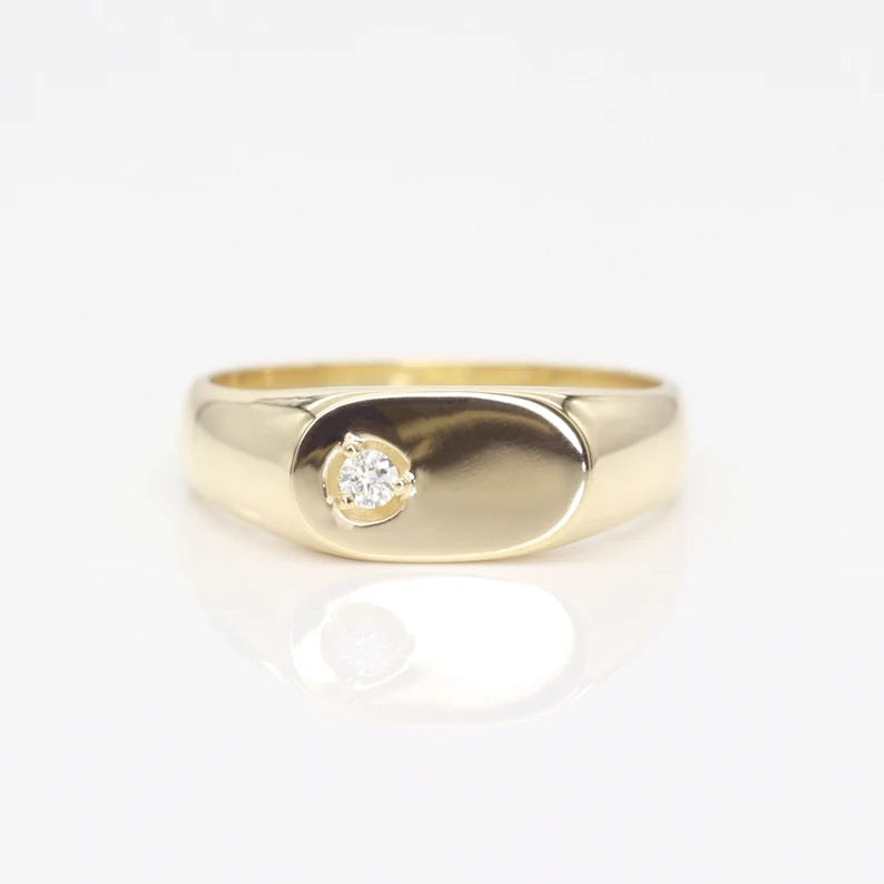 14K DIAMOND SIGNET BAND