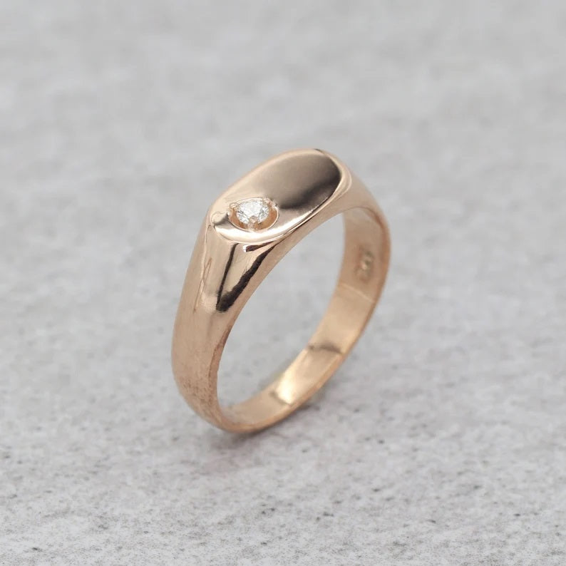 14K DIAMOND SIGNET BAND