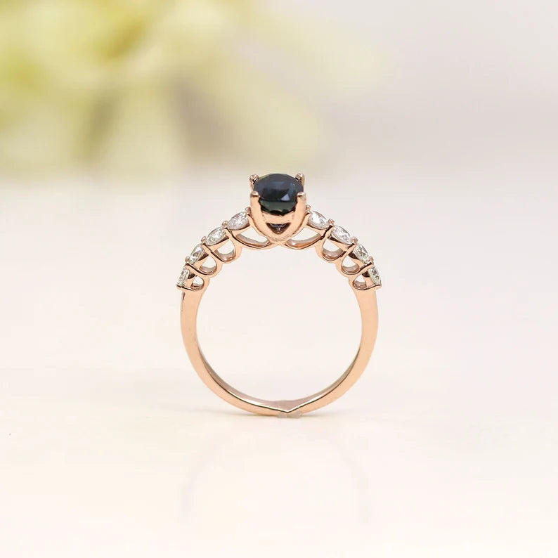14K OVAL SAPPHIRE DIAMOND RING
